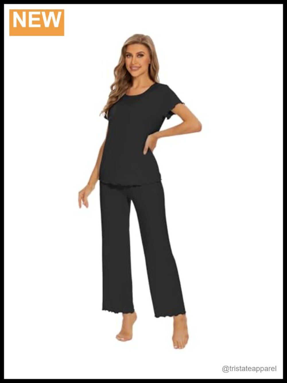 Bamboo Viscose Pajama Set Short Sleeve Top Long Pants Sleepwear
